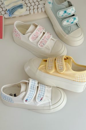 Breathable Canvas Sneakers for Women - Thick-Soled White Velcro Shoes for Summer 2025, Versatile Student Footwear