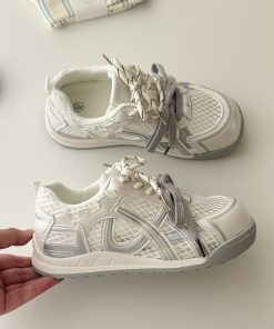 Breathable Mesh White Sports Shoes for Women - Summer 2025 Casual Training Sneakers, Versatile Thin Style