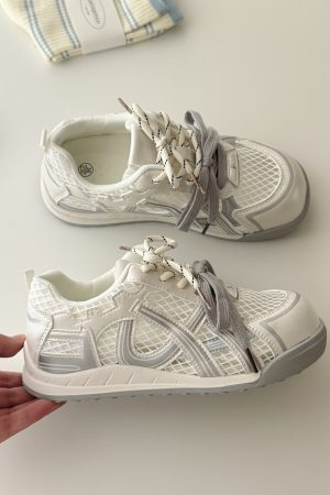 Breathable Mesh White Sports Shoes for Women - Summer 2025 Casual Training Sneakers, Versatile Thin Style