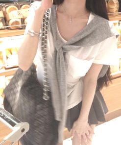 Breathable Sun-Protective Short Sleeve T-Shirt and Shawl Two-Piece Set with A-Line Skirt - Women's Summer Versatile Solid Color Outfit