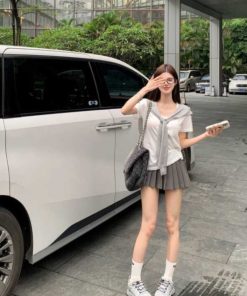 Breathable Sun-Protective Short Sleeve T-Shirt and Shawl Two-Piece Set with A-Line Skirt - Women's Summer Versatile Solid Color Outfit