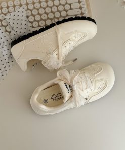 Breathable Thick-Soled White Training Shoes for Women - 2025 Summer Versatile Sneakers for Students, Stylish Comfort Footwear