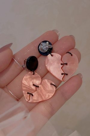 Broken Heart Earrings for Women - Exaggerated Dark Sweet Style, Contrasting Colors, Fun Ear Clips, Unique Fashion Accessories