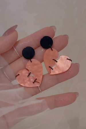 Broken Heart Earrings for Women - Exaggerated Dark Sweet Style, Contrasting Colors, Fun Ear Clips, Unique Fashion Accessories