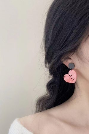 Broken Heart Earrings for Women - Exaggerated Dark Sweet Style, Contrasting Colors, Fun Ear Clips, Unique Fashion Accessories