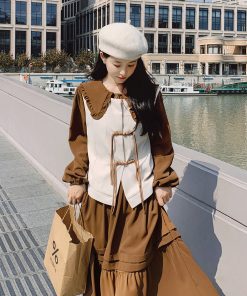 Brown Doll Collar Two-Piece Dress Set for Women - French Style Slim-Fit Light Mature Vest - 2025 Autumn Fashion