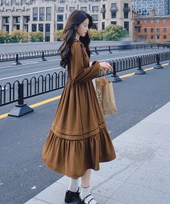 Brown Doll Collar Two-Piece Dress Set for Women - French Style Slim-Fit Light Mature Vest - 2025 Autumn Fashion