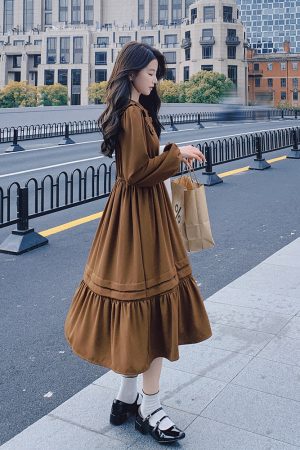 Brown Doll Collar Two-Piece Dress Set for Women - French Style Slim-Fit Light Mature Vest - 2025 Autumn Fashion