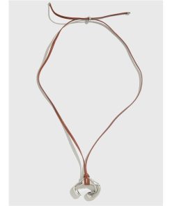 Brown Leather Necklace for Women with Silver Pendant - Light Luxury Autumn Winter Sweater Chain, 2025 Trendy Fashion Accessory