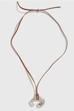 Brown Leather Necklace for Women with Silver Pendant - Light Luxury Autumn Winter Sweater Chain, 2025 Trendy Fashion Accessory