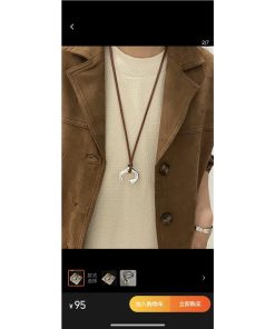 Brown Leather Necklace for Women with Silver Pendant - Light Luxury Autumn Winter Sweater Chain, 2025 Trendy Fashion Accessory