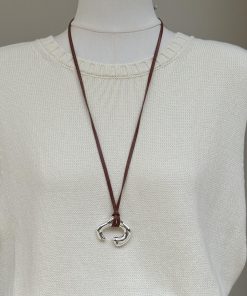 Brown Leather Necklace for Women with Silver Pendant - Light Luxury Autumn Winter Sweater Chain, 2025 Trendy Fashion Accessory