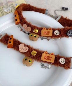 Brown Plush Cat Necklace Choker - Trendy Clavicle Chain for Girls, Cute Sweet Accessory, Perfect for Sweater Looks