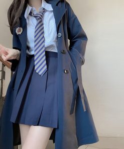 Brown Trench Coat for Women - 2025 Autumn JK Uniform Mid-Length Short Coat for Petite Sizes, Cute Pudding Bear Design