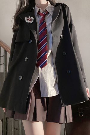 Brown Trench Coat for Women - 2025 Autumn JK Uniform Mid-Length Short Coat for Petite Sizes, Cute Pudding Bear Design