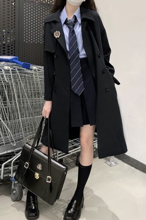 Brown Trench Coat for Women - 2025 Autumn JK Uniform Mid-Length Short Coat for Petite Sizes, Cute Pudding Bear Design