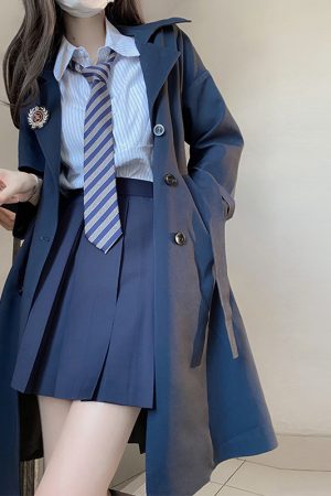 Brown Trench Coat for Women - 2025 Autumn JK Uniform Mid-Length Short Coat for Petite Sizes, Cute Pudding Bear Design