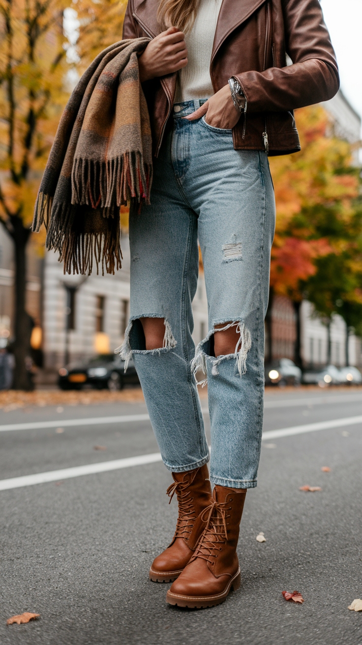 Trendy Brown Moto Boots Outfit for Casual Days outfit idea