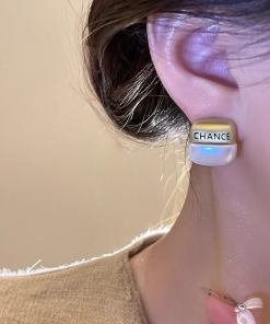 Brushed Metal Geometric Letter Stud Earrings for Women - High-End Versatile Gold Earrings for 2025 Fashion Trends