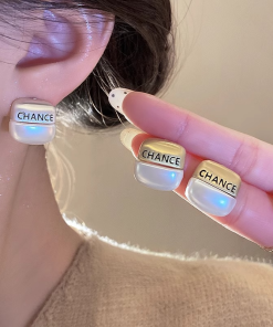 Brushed Metal Geometric Letter Stud Earrings for Women - High-End Versatile Gold Earrings for 2025 Fashion Trends