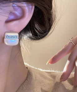 Brushed Metal Geometric Letter Stud Earrings for Women - High-End Versatile Gold Earrings for 2025 Fashion Trends