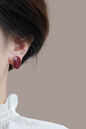 Burgundy French Angora Stud Earrings - Unique Niche Design, Atmospheric Style for 2025