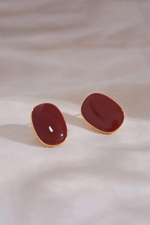 Burgundy French Angora Stud Earrings - Unique Niche Design, Atmospheric Style for 2025