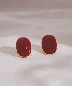 Burgundy French Angora Stud Earrings - Unique Niche Design, Atmospheric Style for 2025