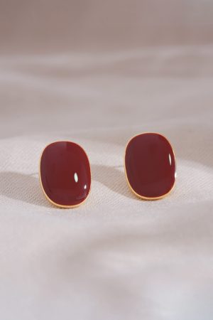 Burgundy French Angora Stud Earrings - Unique Niche Design, Atmospheric Style for 2025