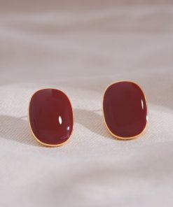 Burgundy French Angora Stud Earrings - Unique Niche Design, Atmospheric Style for 2025