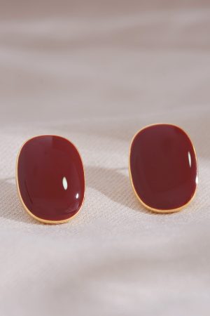 Burgundy French Angora Stud Earrings - Unique Niche Design, Atmospheric Style for 2025