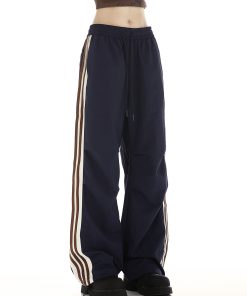 Burgundy Striped Work Pants for Women - Summer Thin Trendy Street Dance Pants, Jazz Dance Sports Trousers, Y2K Style