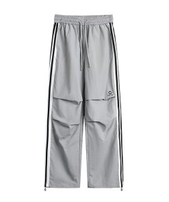 Burgundy Striped Work Pants for Women - Summer Thin Trendy Street Dance Pants, Jazz Dance Sports Trousers, Y2K Style