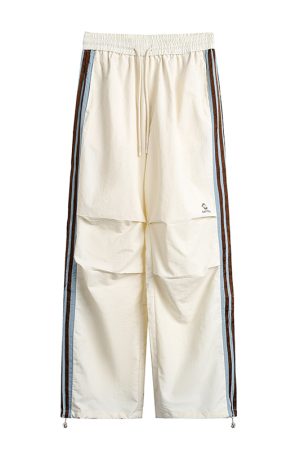 Burgundy Striped Work Pants for Women - Summer Thin Trendy Street Dance Pants, Jazz Dance Sports Trousers, Y2K Style