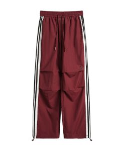 Burgundy Striped Work Pants for Women - Summer Thin Trendy Street Dance Pants, Jazz Dance Sports Trousers, Y2K Style