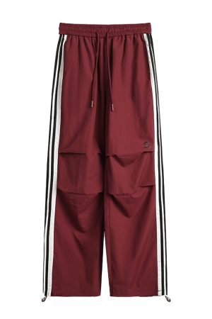 Burgundy Striped Work Pants for Women - Summer Thin Trendy Street Dance Pants, Jazz Dance Sports Trousers, Y2K Style