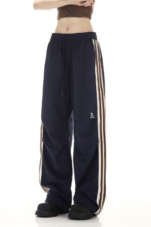 Burgundy Striped Work Pants for Women - Summer Thin Trendy Street Dance Pants, Jazz Dance Sports Trousers, Y2K Style