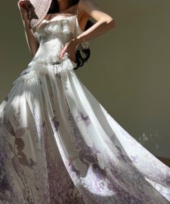 Butterfly Dance Purple Mist High-End Chiffon Ruffled Hem Long Dress - Fairy Style, Elegant Evening Wear, Perfect for Special Occasions