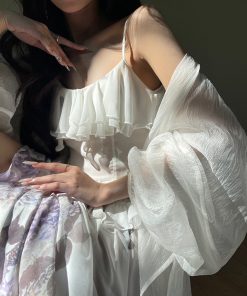 Butterfly Dance Purple Mist High-End Chiffon Ruffled Hem Long Dress - Fairy Style, Elegant Evening Wear, Perfect for Special Occasions