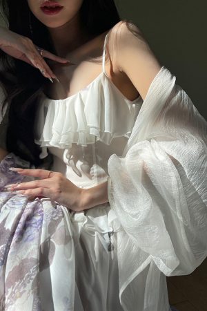 Butterfly Dance Purple Mist High-End Chiffon Ruffled Hem Long Dress - Fairy Style, Elegant Evening Wear, Perfect for Special Occasions