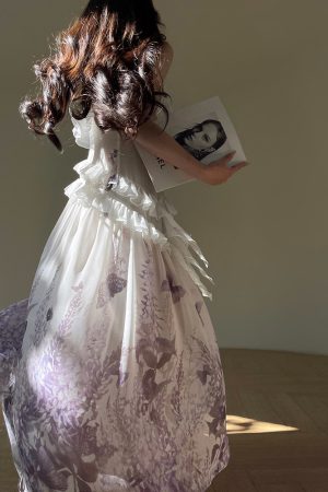 Butterfly Dance Purple Mist High-End Chiffon Ruffled Hem Long Dress - Fairy Style, Elegant Evening Wear, Perfect for Special Occasions