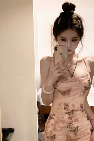 Butterfly Print Backless Camisole Dress for Women, Slim Fit Bodycon Mini Skirt, Sweet and Spicy Summer Style