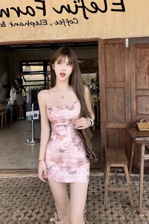 Butterfly Print Backless Camisole Dress for Women, Slim Fit Bodycon Mini Skirt, Sweet and Spicy Summer Style