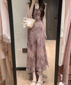 Butterfly Print Ruffled Hem Dress for Women - Waist-Cinching, Stylish Vacation Long Dress, Summer 2025 Trendy Look