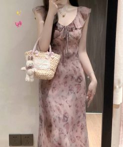 Butterfly Print Ruffled Hem Dress for Women - Waist-Cinching, Stylish Vacation Long Dress, Summer 2025 Trendy Look