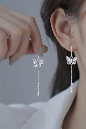 Butterfly Tassel Earrings for Women - Niche Design, High-End Style, Ear Hooks & Studs, Trendy 2025 Accessories