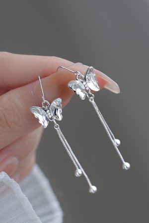 Butterfly Tassel Earrings for Women - Niche Design, High-End Style, Ear Hooks & Studs, Trendy 2025 Accessories