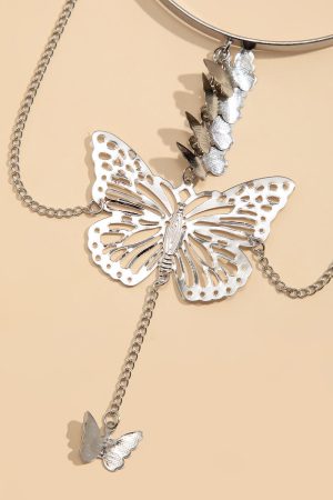 Butterfly Tassel Open-Arm Bracelet for Women - Personalized Metal U-Shaped Chain Hand Accessory, European and American INS Style