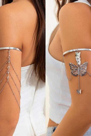Butterfly Tassel Open-Arm Bracelet for Women - Personalized Metal U-Shaped Chain Hand Accessory, European and American INS Style