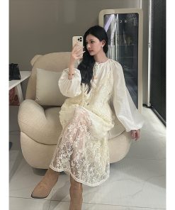 Button-Up Artist Lantern Sleeve Shirt Dress for Women, Loose Fit & Slimming Design, Spring 2025 Fashion